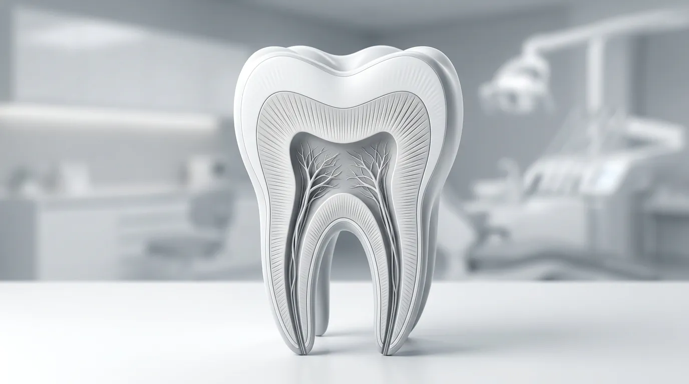 Representación visual de la estructura del diente mostrando la dentina expuesta y túbulos afectados