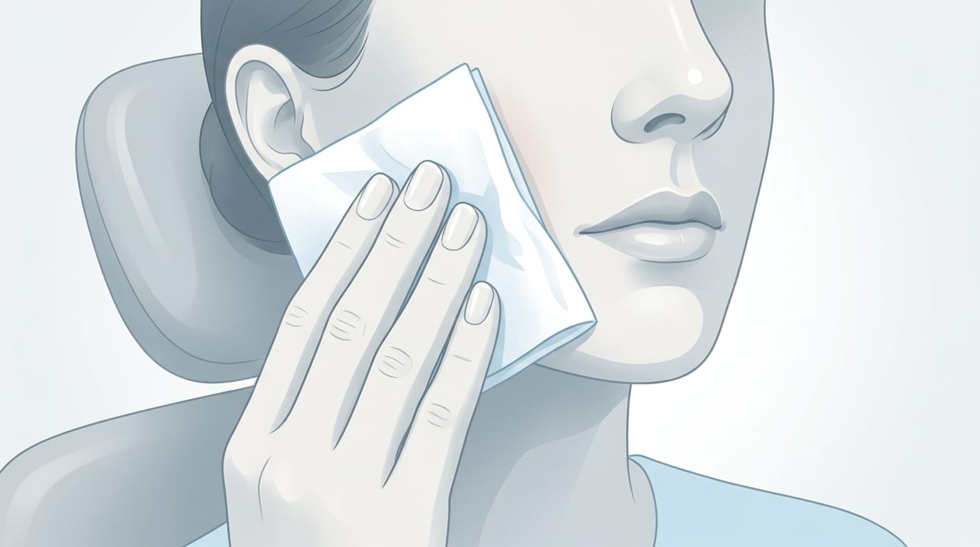 Ilustración conceptual que muestra los primeros pasos ante una urgencia dental: uso de compresas frías y cuidado de la zona.